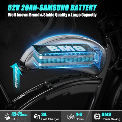 Electric Motorcycle Adults 1500W 52V 20AH 34MPH Retro Style Moped Ebike Fat Tire Full Suspension B247