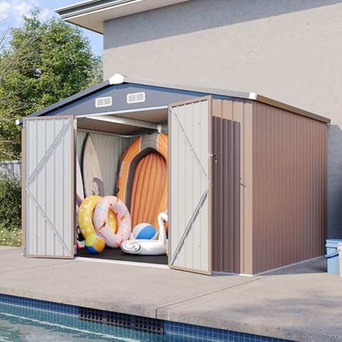 Galvanized Steel Storage Shed with Triple Doors, Weatherproof Outdoor Utility Shed P600721