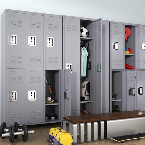 3-Door Steel Storage Locker with Shelves and Hooks I822961