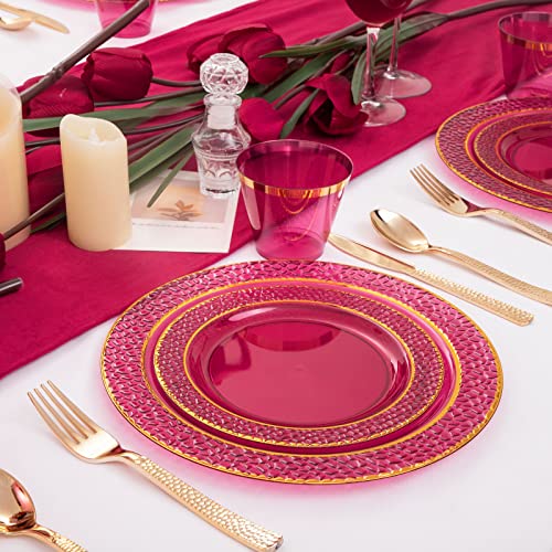 350PCS Clear Plastic Plates with Gold Trim for 50 Guests, Disposable Dinnerware Set O686017