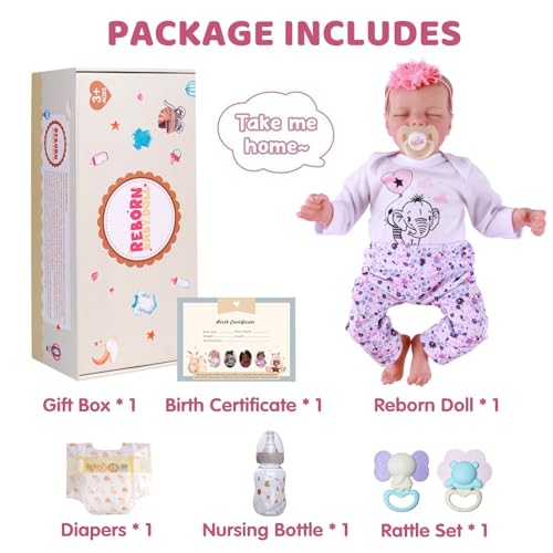 Lifelike Reborn Baby Doll Girl, 17 Inch Soft Body Realistic Newborn Vinyl Silicone Doll with Feeding Kit H33373