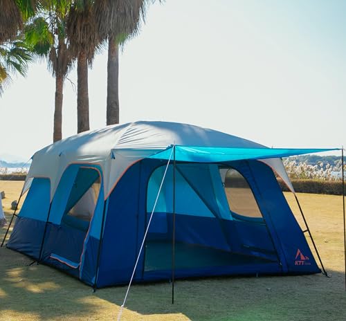 Extra Large Family Cabin Tent for Camping, 2 Rooms, 3 Doors, Waterproof E6603