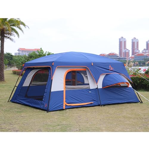 Extra Large Family Cabin Tent for Camping, 2 Rooms, 3 Doors, Waterproof E6603