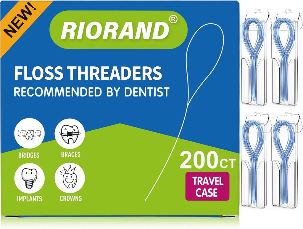RioRand Floss Threaders, Essential Tool for Maintaining Oral Health with Braces, Bridges, and Implants 200 Count (Pack of 4)