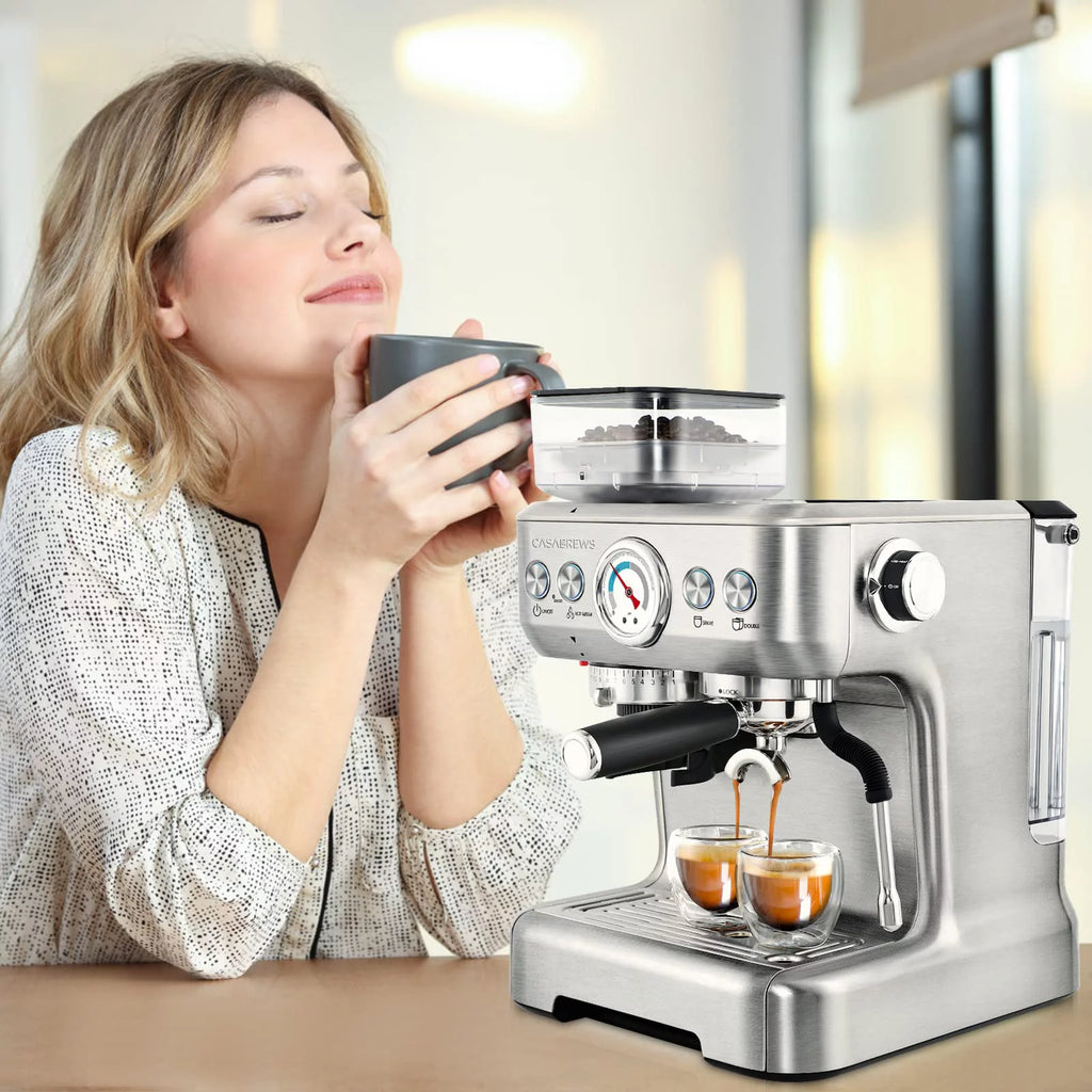 Espresso Machine with Milk Frother and Grinder, Silver O667816