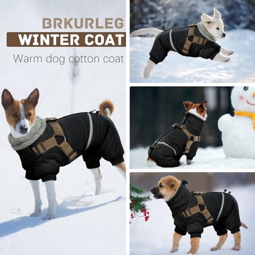 Black Dog Winter Coat with Harness, Reflective Waterproof Jacket for Small Dogs O43201