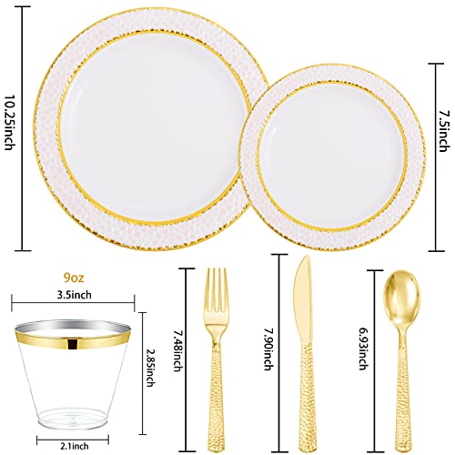 350PCS Clear Plastic Plates with Gold Trim for 50 Guests, Disposable Dinnerware Set O686017