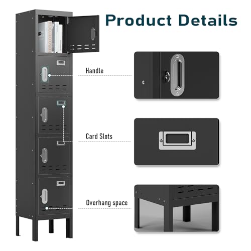 5-Door Steel Storage Locker with Hooks and Card Slots M92401