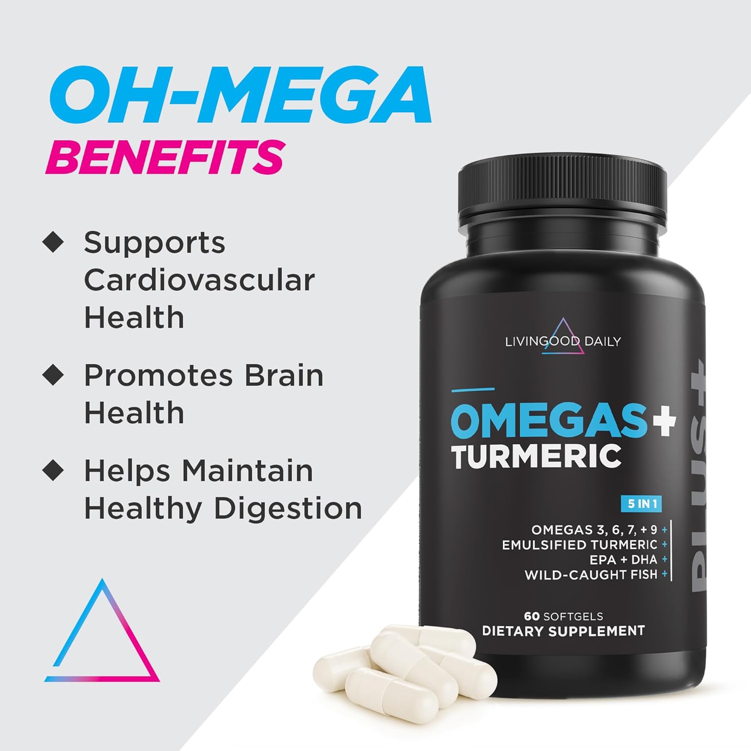 Omega 3 6 9 Plus Turmeric Curcumin Supplement, 60 Softgels W892