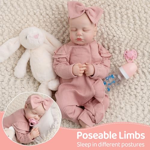 Realistic Reborn Baby Doll, 18 Inch Soft Body Sleeping Baby Girl with Pink Clothing Z645