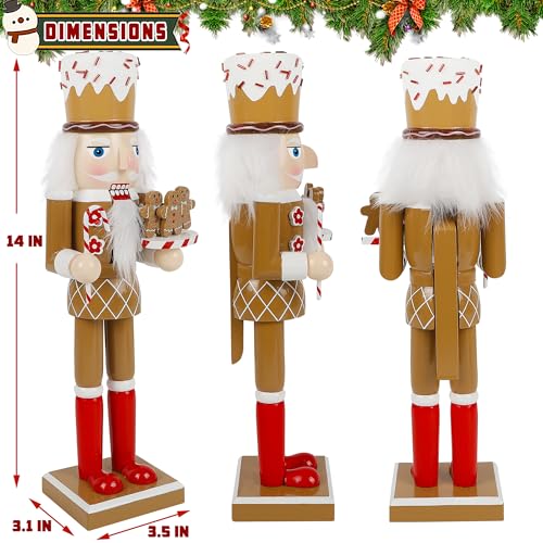 14 Inch Christmas Nutcracker Figures, Wooden Santa Chef Holding Gingerbread Men, Tabletop Centerpiece Decor R14704