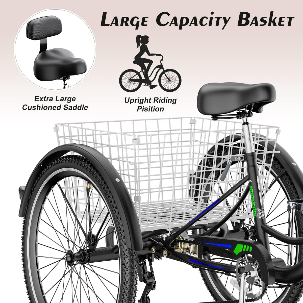 Adult Tricycle 7 Speed 3 Wheel Bike with Basket for Seniors H692