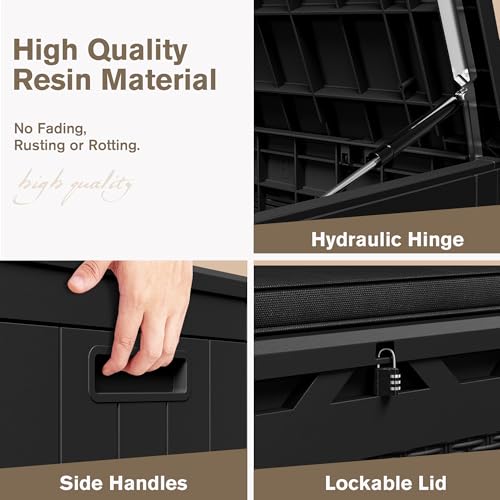 31 Gallon Resin Deck Box Waterproof Indoor Outdoor Storage for Patio Cushions and Garden Tools L90121