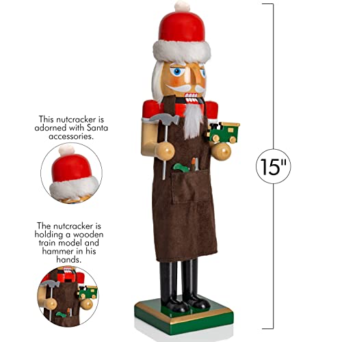 Red and Green Wooden Nutcracker Man with Toy Car and Hammer, 15" K127
