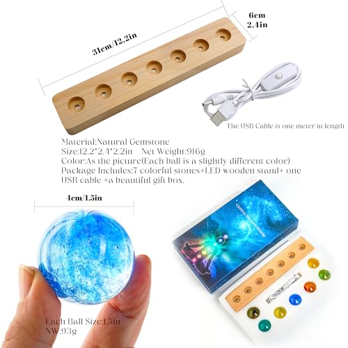Crystal Glass Balls 1.5 Inch Decorative Set with LED Wooden Base Night Light V349