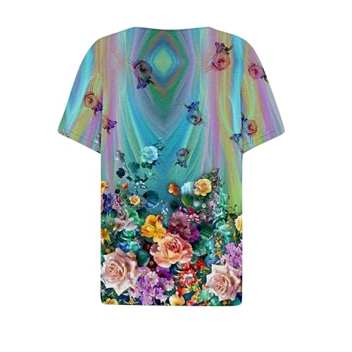 Women's Short Sleeve Henley Button Up Blouses I273259