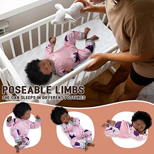 Lifelike Reborn Baby Doll Black 17-Inch with Soft Body and Curls D53590