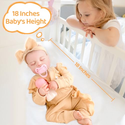 Realistic Reborn Baby Doll, 18 Inch Soft Body Sleeping Baby Girl with Pink Clothing Z645