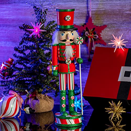 Wooden Peppermint Nutcracker Doll 15" K167542