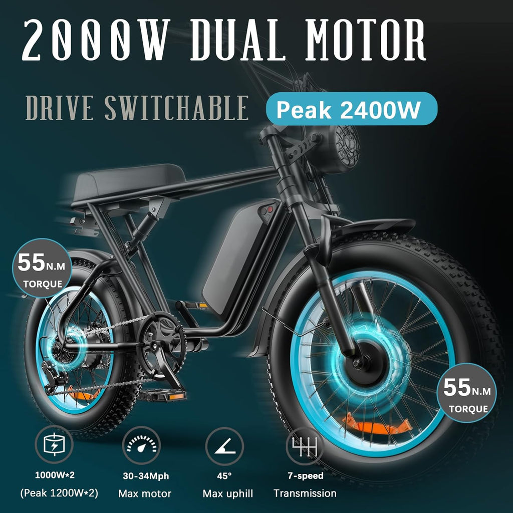 20" Fat Tire Dual Motor Electric Bike, 23Ah, 75 Miles Range M894650