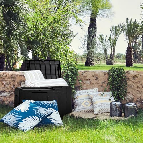 31 Gallon Resin Deck Box Waterproof Indoor Outdoor Storage for Patio Cushions and Garden Tools L90121