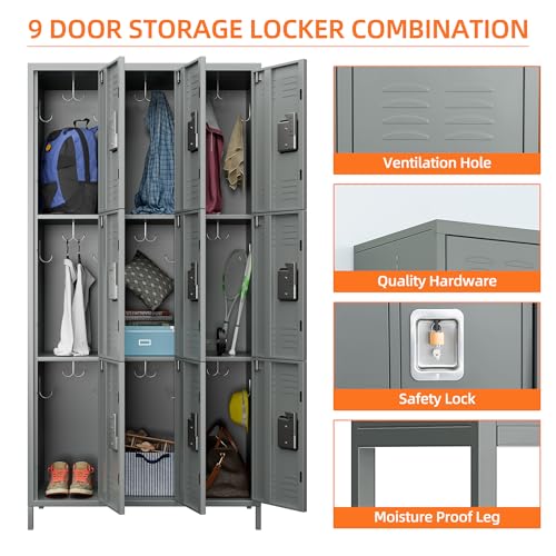 6 Door Metal Storage Locker with 18 Hooks, Black & Dark Grey K6611