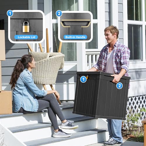 100 Gallon Resin Deck Box, Lockable Patio Outdoor Storage, Waterproof - Black F75230