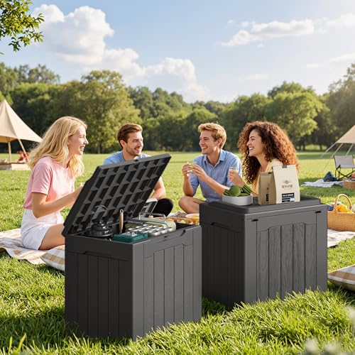 31 Gallon Resin Deck Box Waterproof Indoor Outdoor Storage for Patio Cushions and Garden Tools L90121