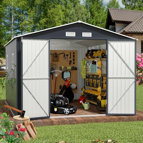 Outdoor Storage Shed 10 x 12 ft Metal Garden Utility with Lockable Doors U582216