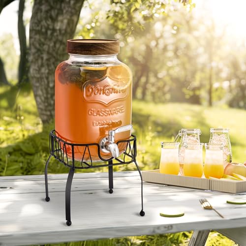 Glass Drink Dispenser with Stand and Spigot, 1 Gallon, Set of 2 I5509