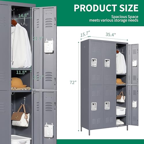 3-Door Steel Storage Locker with Shelves and Hooks I822961