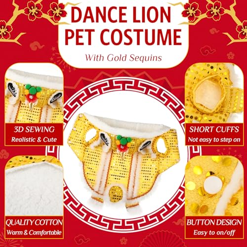 Lion Dance Dog Costume with Sequins for Chinese New Year Pet Outfit D95409