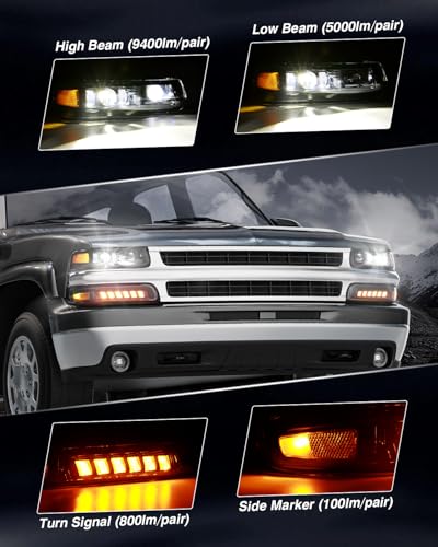 LED Headlights Assembly with Sequential Turn Signal for 1999-2006 Chevy Silverado Suburban Tahoe H92291