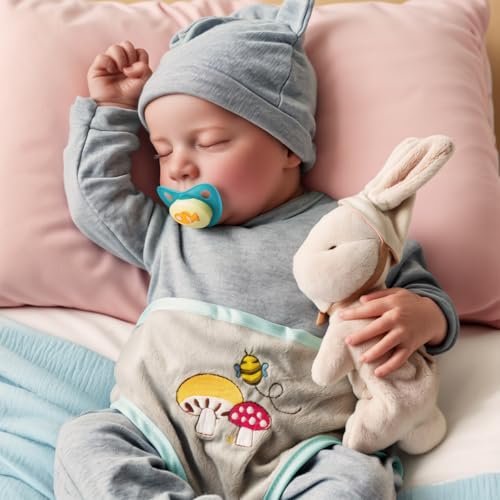 Lifelike Reborn Baby Dolls Silicone Full Body - 17 Inch Realistic Newborn Baby Doll Poseable Body Sleeping Baby Boy with Feeding Kit for Children 3+ W3109