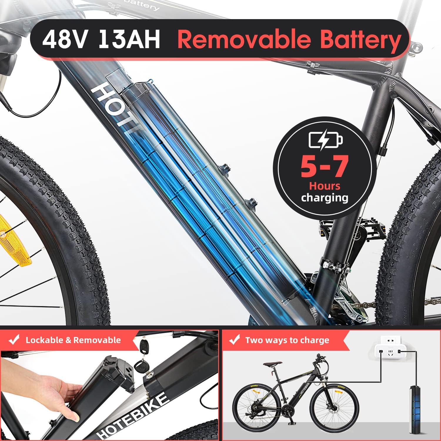 Electric Bike for Adults 500W Mountain Bike with 48V 13AH Removable Battery 26 Inch I332075