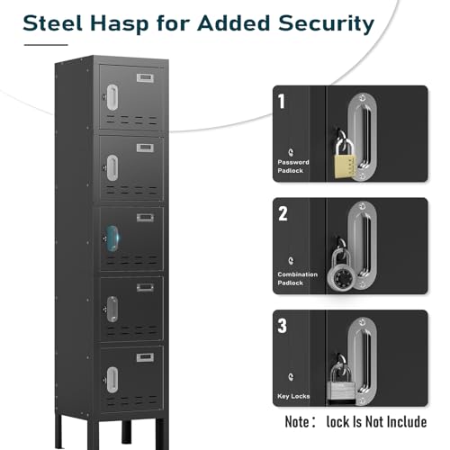 5-Door Steel Storage Locker with Hooks and Card Slots M92401
