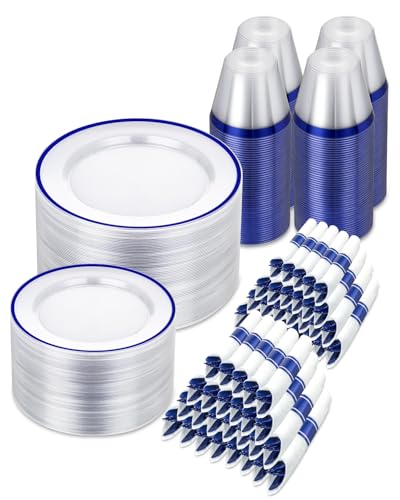 Disposable Plates and Cups Set for 50 Guests with Napkins and Cutlery V71219