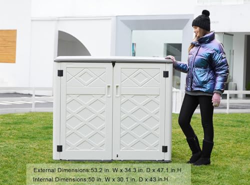 Horizontal Outdoor Storage Shed, 47 Cu.ft Resin Waterproof Cabinet for Garden Patio Backyards F5157