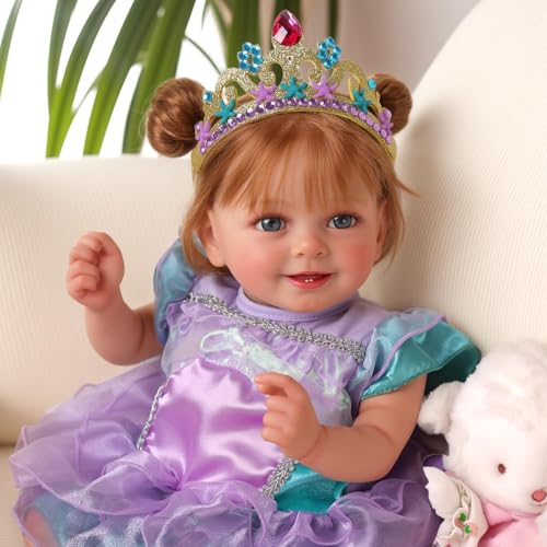 Lifelike Reborn Baby Doll 20 Inch Brown Hair Girl with Clothes and Toy Accessories H822