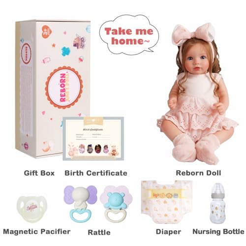 Lifelike Reborn Baby Doll 20 Inch Brown Hair Girl with Clothes and Toy Accessories H822