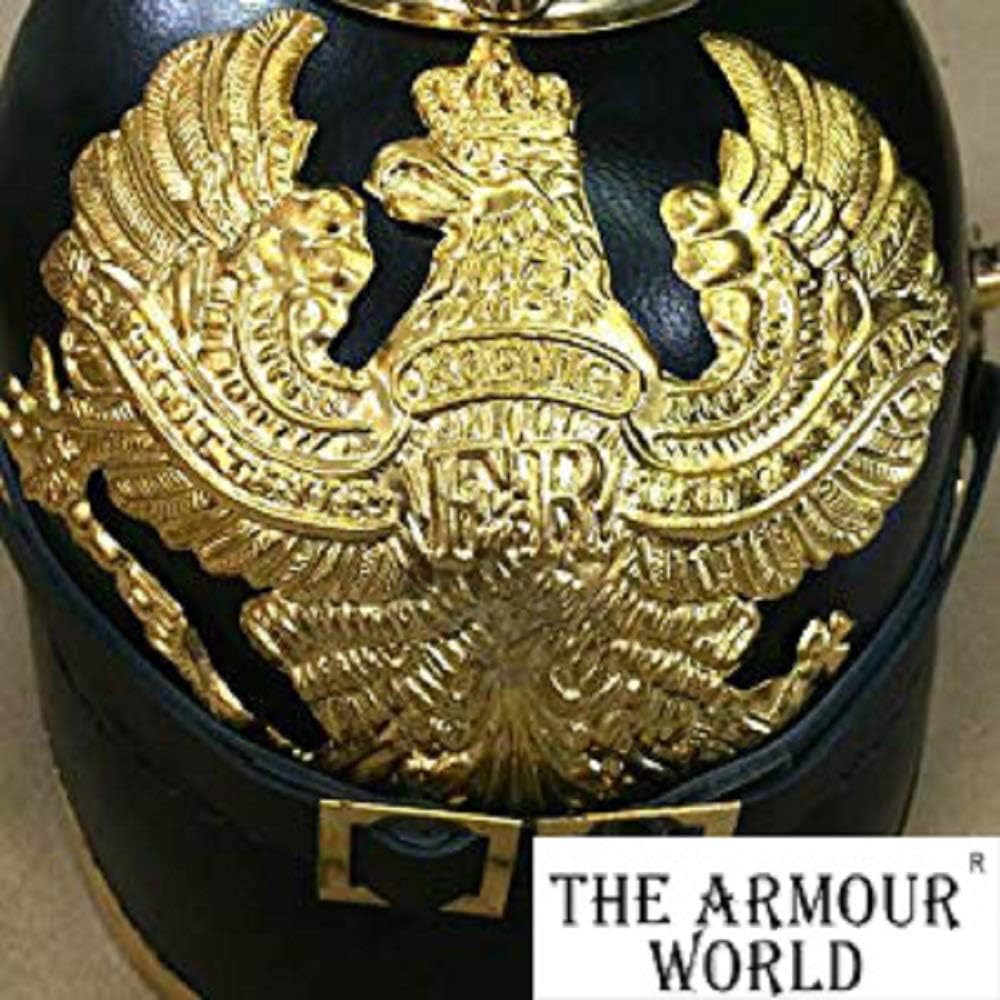 Leather Pickelhaube Helmet with Brass Spikes, Military Costume Replica J238