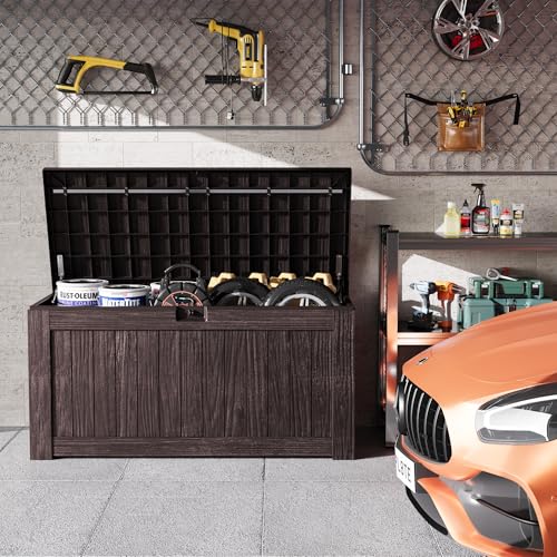 Outdoor Storage Box 120 Gallon with Lock, Resin Deck Box for Patio and Garden A6689