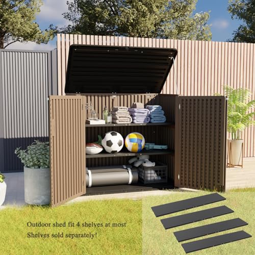 Horizontal Outdoor Storage Shed, 47 Cu.ft Resin Waterproof Cabinet for Garden Patio Backyards F5157