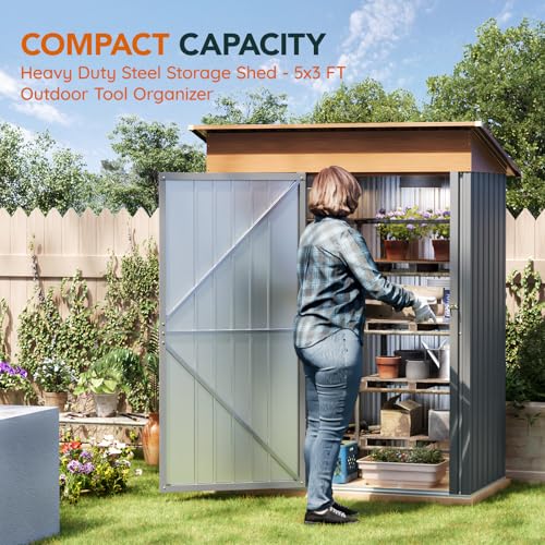 Outdoor Storage Shed with Lockable Door, Compact Metal Tool Shed for Garden O328