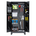 Broom Closet Storage Cabinet, 71" Metal Garage Cabinets with Lock & Hanging Rods, Utility Closet for Brooms and Mops, Cleaning Tool Cabinet for Home Office, Laundry Room