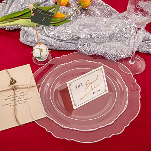 350PCS Clear Plastic Plates with Gold Trim for 50 Guests, Disposable Dinnerware Set O686017