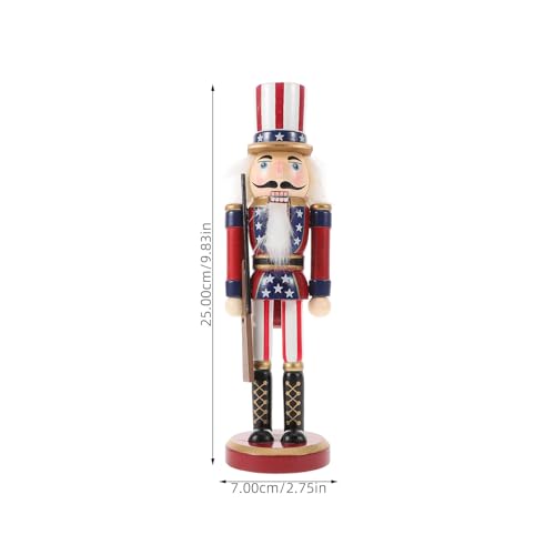 Patriotic Nutcracker Figurines Wooden Soldier Statue with Cane for Independence Day Decoration C859373