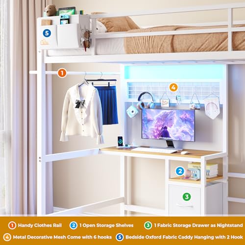 Twin Over Twin Bunk Bed with Desk, Charging Station and LED Lights F705929