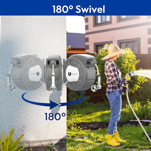 Retractable Garden Hose Reel, 1/2 in x 110 ft, Wall Mounted L696