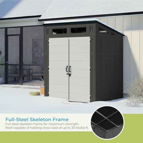 6' x 5' Modernist Storage Shed for Yard, All-Weather Outdoor Storage with 2 Lockable Doors and Windows D273